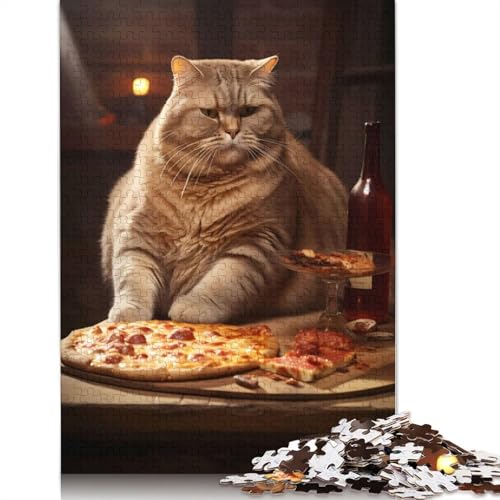 Fat Cat Pizza Food Wine 1000-teiliges Puzzle für Erwachsene, Spielzeug, Denkspiel, Lernspiel für Erwachsene, Stressabbau, Heimdekoration, 1000 Teile (38 x 26 cm) von TBDUEPS