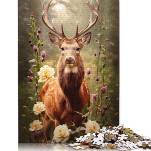 Floral Deer Majesty Puzzles 1000 Teile Schwer Puzzle Spielzeug Lernspiel Impossible Herausforderungsspielzeug Für Erwachsene Und Kinder in Bewährter 1000pcs (75x50cm) von TBDUEPS