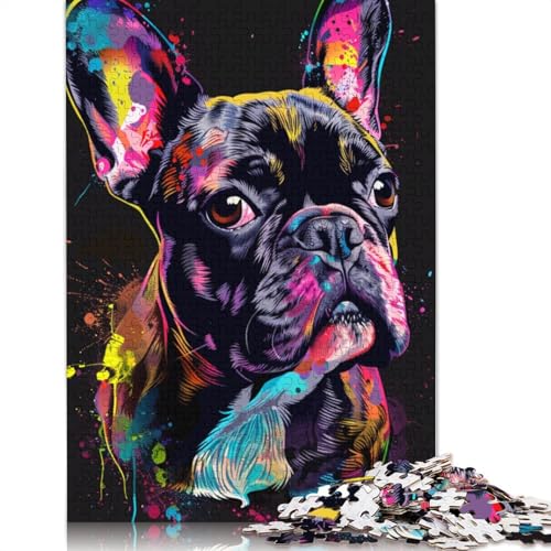 Französische Bulldogge, Hundekunst, 1000-teiliges Puzzle, Holzpuzzle für Teenager, lustiges Puzzle, 1000 Teile (75 x 50 cm) von TBDUEPS