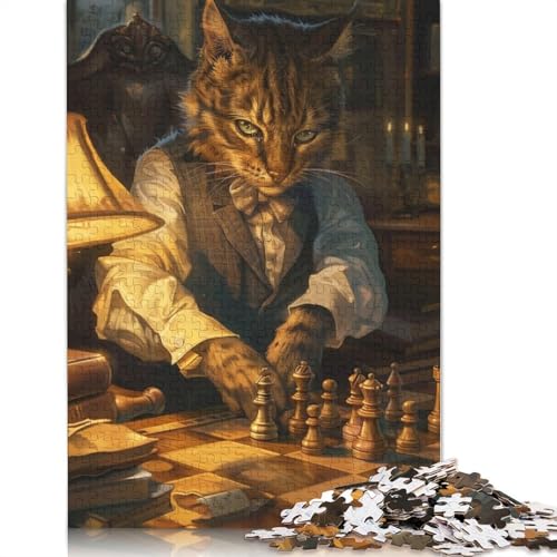 Funny Cat Playing Chess Puzzle 1000-teilige Schwer Puzzle Spielzeug Pädagogisches Spiel Impossible Herausforderung Spielzeug Für Erwachsene Und Kinder in Bewährter 1000pcs (38x26cm) von TBDUEPS