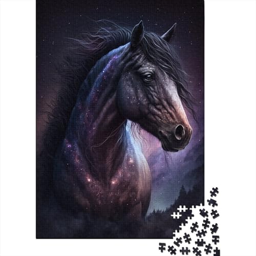 Galaxy-Pferd- und Blumen-Puzzle, herausfordernd und knifflig, Premium-Karton-Puzzle für Erwachsene, Teenager, 300 Teile (40 x 28 cm) von TBDUEPS