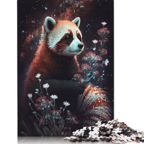 Galaxy Red Panda Flower Puzzle DIY Spiel Papier Rechteckiges Puzzle für Jungen oder Mädchen Geburtstagsgeschenk 1000 Teile (75x50cm) von TBDUEPS