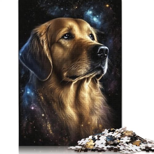 Galaxy Space Golden Retriever Puzzle, rechteckig, Pappe, Papier, rechteckig, Puzzle für Erwachsene und Kinder, 1000 Teile (75 x 50 cm) von TBDUEPS
