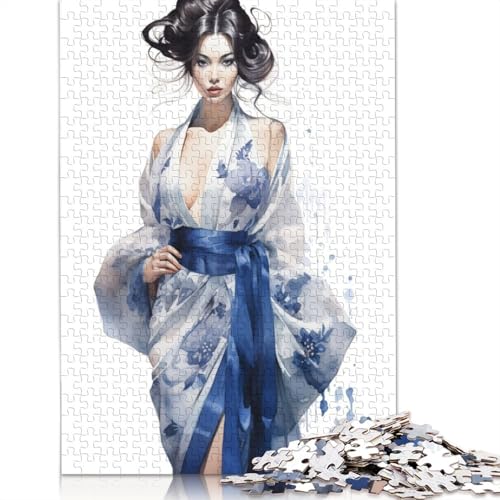 Geisha in Blue Puzzles 1000 Teile Schwer Puzzle Spielzeug Lernspiel Impossible Herausforderungsspielzeug Für Erwachsene Kinder 1000pcs (75x50cm) von TBDUEPS