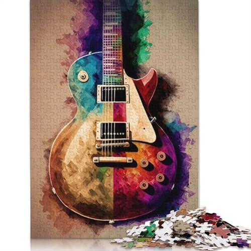 Gitarren-Ölgemälde-Puzzles 1000 Teile für Teenager-Geschenke, Holzpuzzle, Puzzle für Erwachsene, Puzzles für Erwachsene, 1000 Stück (75 x 50 cm) von TBDUEPS
