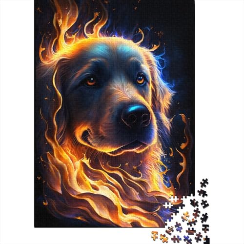 Golden Retriever Feuerpuzzle, Dekompressionsspielzeug, rechteckiges Papierpuzzle für Kinder und Erwachsene ab 12 Jahren, 300 Teile (40 x 28 cm) von TBDUEPS