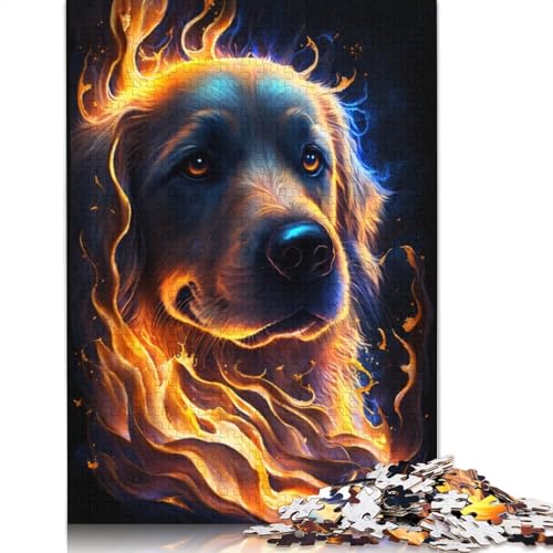 Golden Retriever Fire Puzzle, kreative Spiele, 100% recycelter Karton, Puzzle für Erwachsene, 1000 Teile (75 x 50 cm) von TBDUEPS