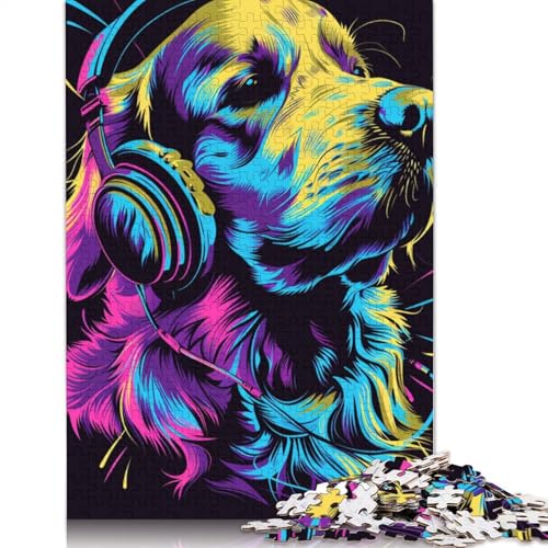 Golden Retriever mit Kopfhörern, Holzpuzzle, 1000 Teile, Puzzle für Erwachsene, Lernspiel, Herausforderungsspielzeug, 1000 Teile (75 x 50 cm) von TBDUEPS