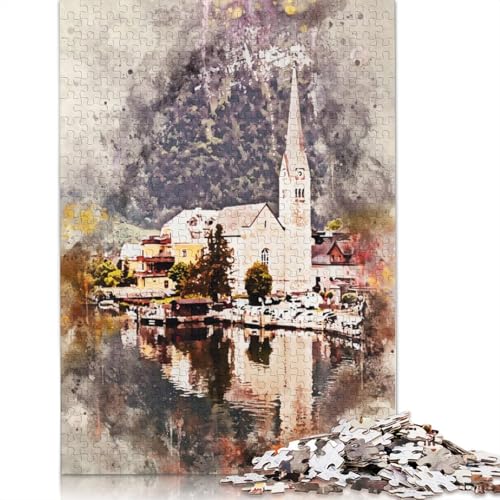 Hallstatt in Aquarell, Puzzles für Erwachsene, 1500 Teile, Holzpuzzles für Teenager, Geschenke, Lernspiel für Erwachsene und Teenager, 1500 Teile (85 x 57 cm) von TBDUEPS