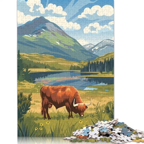 Highland Cow in Mountain Landscape Puzzles 1000 Teile Schwer Puzzle Spielzeug Lernspiel Impossible Herausforderung Spielzeug Für Erwachsene Kinder 1000pcs (75x50cm) von TBDUEPS