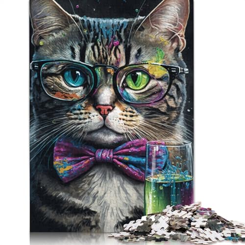 Katze mit Schleife, Puzzle, präzises, ineinandergreifendes Papier, rechteckiges Puzzle für Erwachsene und Kinder, einzigartiges Geschenk, 1000 Teile (75 x 50 cm) von TBDUEPS