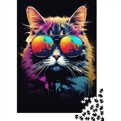 Katze mit Sonnenbrille, Puzzles für Erwachsene, 1000 Teile, Puzzle für Teenager, Lernspiel, Herausforderung, Spielzeug, 1000 Teile (38 x 26 cm) von TBDUEPS