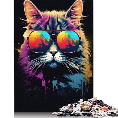 Katze mit Sonnenbrille, Puzzles für Erwachsene, 1000 Teile, Puzzle für Teenager, Lernspiel, Herausforderung, Spielzeug, 1000 Teile (75 x 50 cm) von TBDUEPS