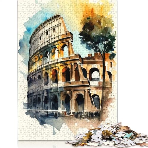 Kolosseum-Charme-Aquarell-Puzzle für Erwachsene und Jugendliche, 1000 Teile, Puzzles für Erwachsene, Puzzles, Heimdekoration, Puzzle-Spielzeug, 1000 Teile (75 x 50 cm) von TBDUEPS