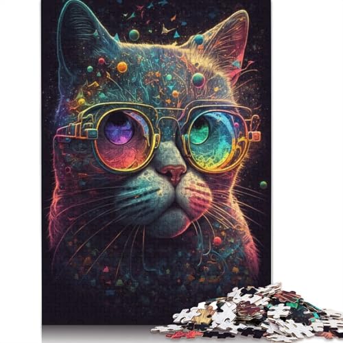 Kosmische Katze mit Brille, Puzzle, Premium, 100% recycelte Pappe, 100% recycelter Karton, Puzzle für Kinder und Erwachsene, 1000 Teile (75 x 50 cm) von TBDUEPS