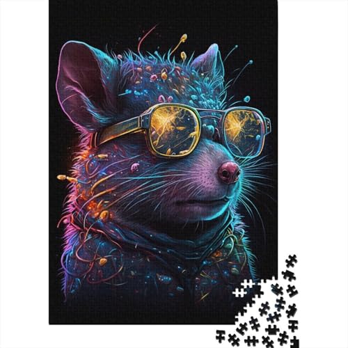 Kosmische Maus mit Brille, Puzzle, Dekompressionsspielzeug, 100% recycelter Karton, Puzzle für Erwachsene, Teenager, 300 Teile (40 x 28 cm) von TBDUEPS