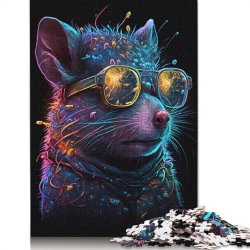 Kosmische Maus mit Brille, Puzzle, Dekompressionsspielzeug, rechteckiges Papierpuzzle für Kinder und Erwachsene ab 12 Jahren, 1000 Teile (75 x 50 cm) von TBDUEPS