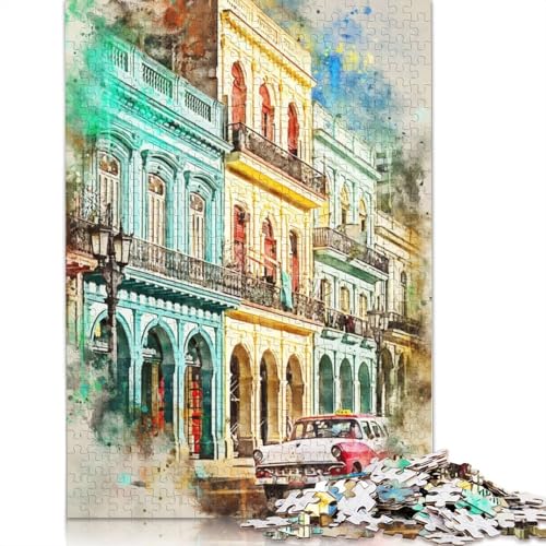 Kuba in Aquarell-Puzzles für Erwachsene, 520 Teile, Holzpuzzle für Erwachsene und Jugendliche, Heimdekoration, Puzzlespielzeug, 520 Teile (52 x 38 cm) von TBDUEPS