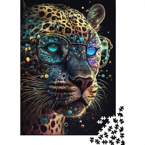 Leopard mit Brille, Puzzle, schwierige Herausforderung, 100% recycelter Karton, Puzzle für Frauen und Männer, 300 Teile (40 x 28 cm) von TBDUEPS