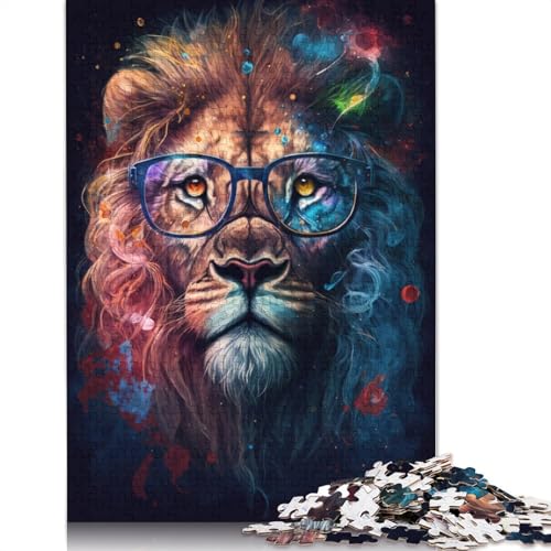 Löwe mit Brille, Puzzle, rechteckig, Pappe, 100% recycelter Karton, Puzzle für Erwachsene, 1000 Teile (75 x 50 cm) von TBDUEPS