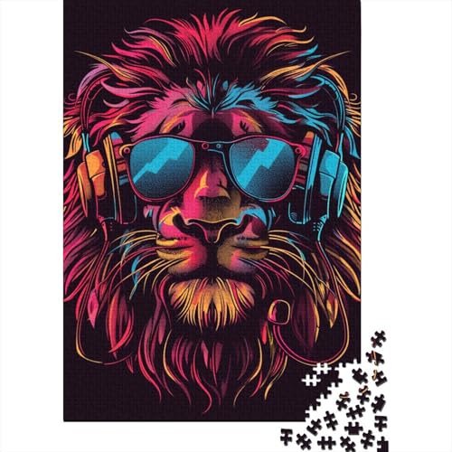 Löwe mit Kopfhörern und Sonnenbrille, Puzzle für Erwachsene, 1000 Teile, Holzpuzzle für Erwachsene, Puzzles für Jugendliche ab 12 Jahren, (38 x 26 cm) von TBDUEPS
