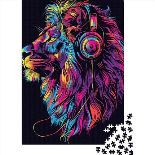 Löwe mit Kopfhörern und Sonnenbrille, Puzzle für Erwachsene, 1000-teiliges Puzzle für Teenager ab 12 Jahren, 1000 Teile (38 x 26 cm) von TBDUEPS