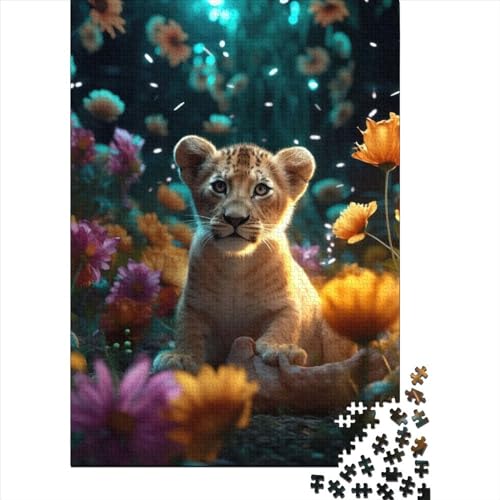 Magisches florales Löwenjunges-Puzzle, 1000 Teile, Puzzle für Erwachsene, Unmögliches Puzzle, Holzspielzeug, Puzzle, anspruchsvolles Spiel, 1000 Teile (75 x 50 cm) von TBDUEPS