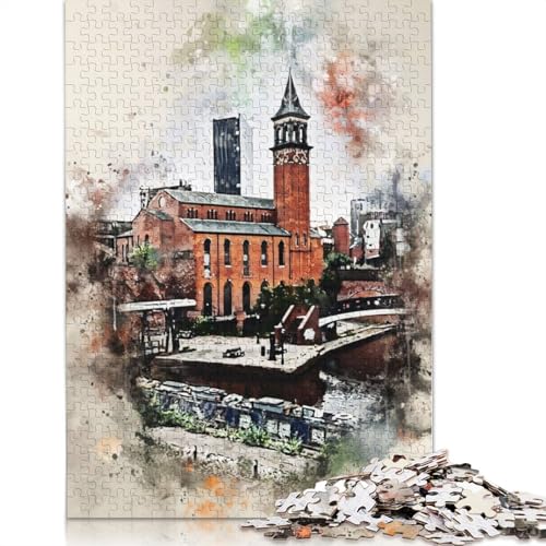 Manchester Aquarell-Puzzle 1000 Teile für Teenager-Geschenke, Holzpuzzle für Erwachsene und Teenager ab 12 Jahren, 1000 Teile (75 x 50 cm) von TBDUEPS