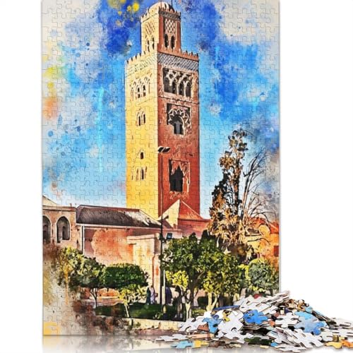 Marrakesch Marokko Puzzle 1000 Teile für Teenager Geschenke Holzpuzzle für Erwachsene und Teenager ab 12 Jahren 1000 Stück (75x50cm) von TBDUEPS