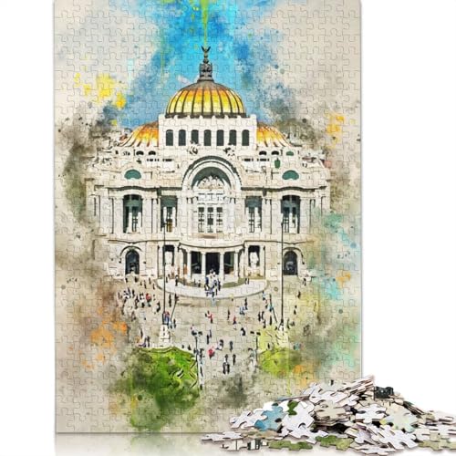 Mexiko-Stadt-Aquarell-Puzzle, 1500 Teile, für Teenager, Geschenke, Holzpuzzle für Erwachsene und Teenager ab 12 Jahren, 1500 Teile (85 x 57 cm) von TBDUEPS