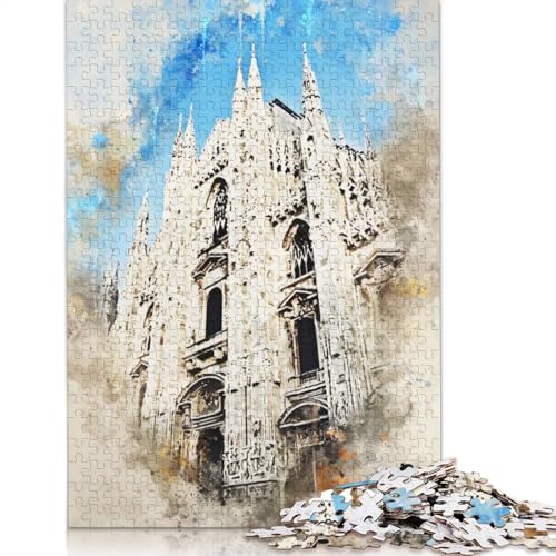 Milano in Aquarell-Puzzles für Erwachsene, 1000 Teile, Holzpuzzle für Erwachsene und Jugendliche, Heimdekoration, Puzzlespielzeug, 1000 Teile (75 x 50 cm) von TBDUEPS