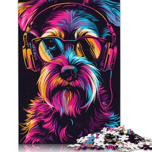 Miniaturschnauzer DJ Neon 1000-teiliges Puzzle für Teenager, Geschenke, Holzpuzzle, Puzzle für Erwachsene, Lernspiele für Zuhause, DIY-Spielzeug, 1000 Teile (75 x 50 cm) von TBDUEPS