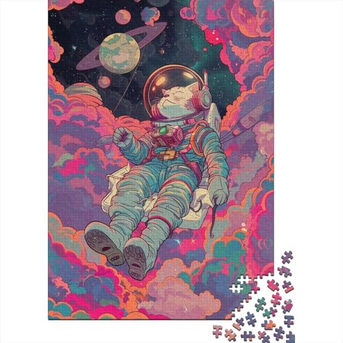 Musik-Astronauten-Katze, Holzpuzzle, 1000 Teile, Puzzle für Erwachsene, Lernspiel, Herausforderungsspielzeug, 1000 Teile (38 x 26 cm) von TBDUEPS