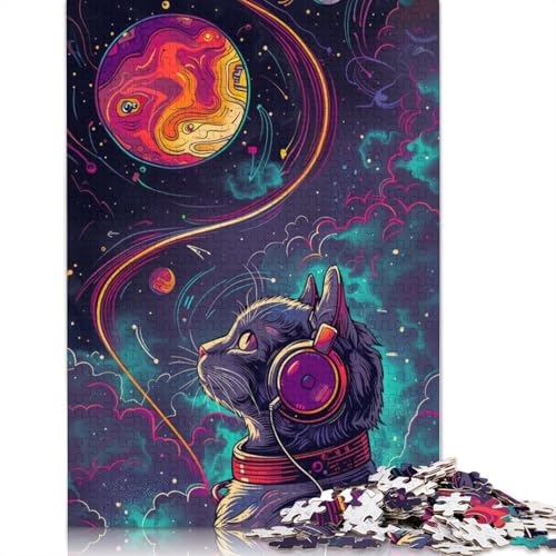 Musik-Astronauten-Katzen-Puzzle für Erwachsene und Jugendliche, 1000 Teile, Holzpuzzle für Erwachsene, Puzzles für Jugendliche ab 12 Jahren, (75 x 50 cm) von TBDUEPS