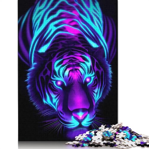 NEON Tiger Puzzles 1000 Teile Schwer Puzzle Spielzeug Lernspiel Impossible Herausforderungsspielzeug Für Erwachsene Und Kinder Ab 12 Jahren 1000pcs (75x50cm) von TBDUEPS