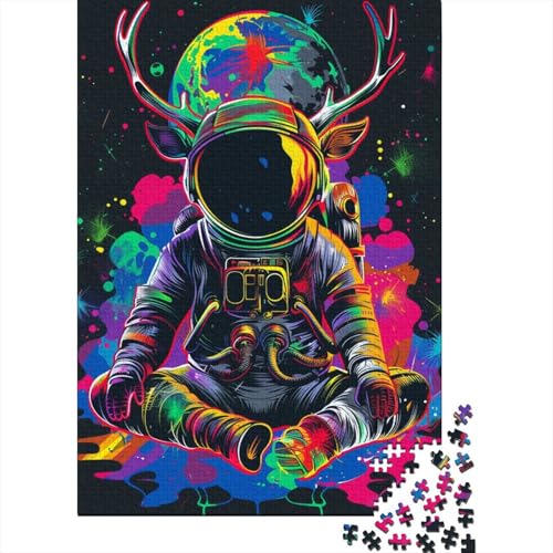 Neon-Astronauten-Hirsch-Puzzle für Erwachsene, 1000 Teile, Puzzles für Erwachsene und Teenager ab 12 Jahren, 1000 Teile (38 x 26 cm) von TBDUEPS