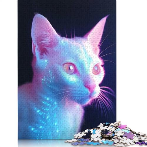 Neon Glowcat Puzzle 1000 Teile Schwer Puzzle Spielzeug Lernspiel Impossible Herausforderungsspielzeug Für Erwachsene Und Kinder in Bewährter 1000pcs (38x26cm) von TBDUEPS