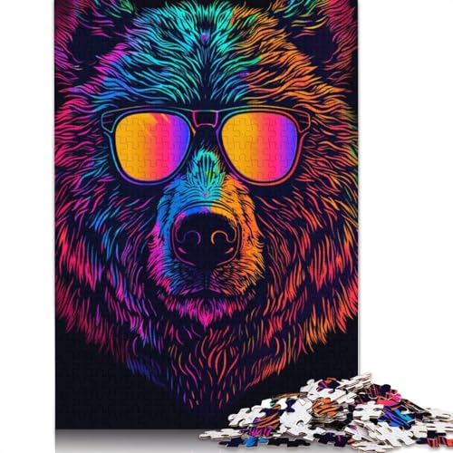 Neonbär mit Sonnenbrille, Puzzles für Erwachsene, 1000-teiliges Puzzle für Teenager, Lernspiel, Herausforderungsspielzeug, 1000 Teile (75 x 50 cm) von TBDUEPS