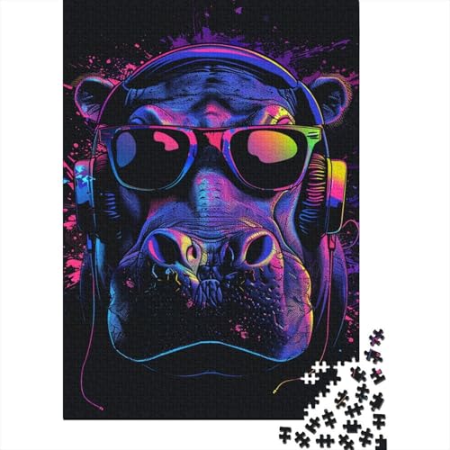 Nilpferd mit Kopfhörern, Puzzle für Erwachsene, 1000 Teile, Puzzle für Erwachsene und Teenager, Familienspiel, 1000 Teile (38 x 26 cm) von TBDUEPS