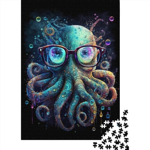 Oktopus mit Brille, Puzzle, Dekompressionsspielzeug, rechteckiges Papierpuzzle für Kinder und Erwachsene ab 12 Jahren, 300 Teile (40 x 28 cm) von TBDUEPS