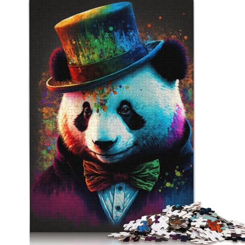 Panda mit Hut, Puzzle, Familienspaß, rechteckiges Papierpuzzle für Jungen oder Mädchen, 1000 Teile (75 x 50 cm) von TBDUEPS