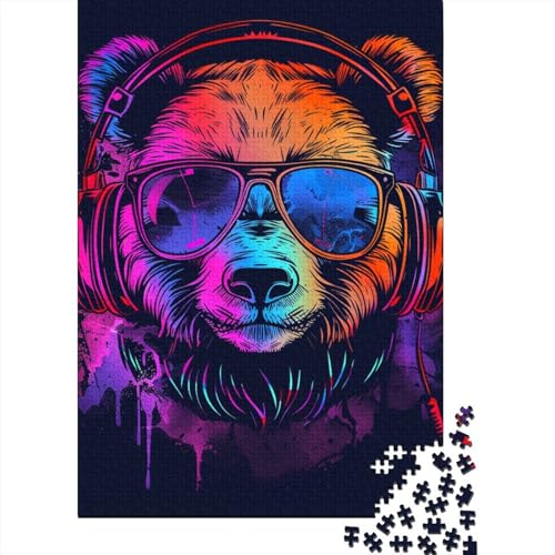 Panda mit Kopfhörern, Holzpuzzle, 1000 Teile, Puzzle für Erwachsene, Lernspiel, Herausforderungsspielzeug, 1000 Teile (38 x 26 cm) von TBDUEPS