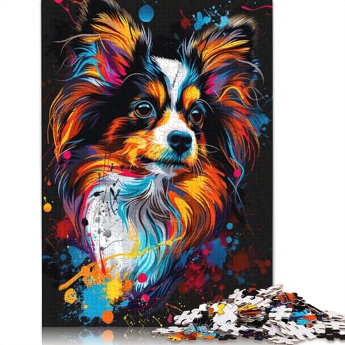 Papillon Dog Art 1000-teiliges Puzzle für Teenager, Geschenke, Holzpuzzle, Puzzle für Erwachsene, Lernspiele für Zuhause, DIY-Spielzeug, 1000 Teile (75 x 50 cm) von TBDUEPS