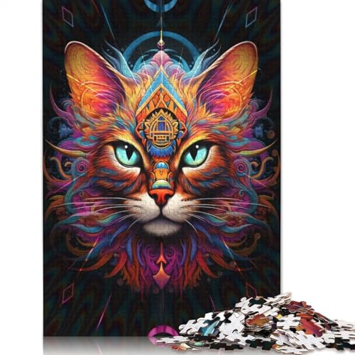 Psychedelic Cat Puzzle 1000 Teile Schwer Puzzle Spielzeug Lernspiel Impossible Herausforderungsspielzeug Für Erwachsene Und Kinder Ab 14 Jahren 1000pcs (75x50cm) von TBDUEPS