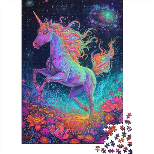 Psychedelisches Einhorn-Puzzle, schwierig, 100% recycelter Karton, Puzzle für Frauen und Männer, 300 Teile (40 x 28 cm) von TBDUEPS