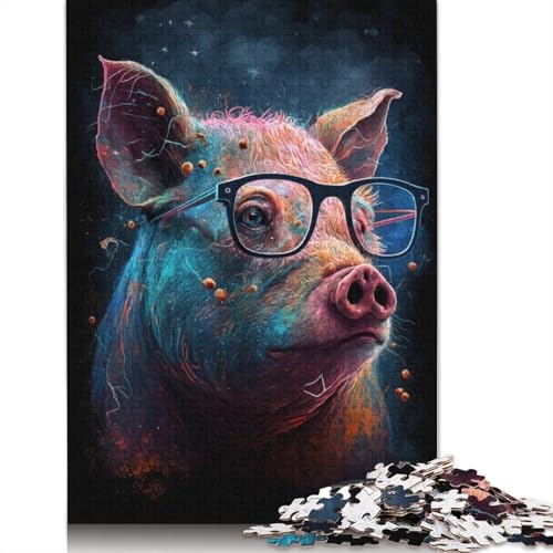 Puzzle „Cosmic Pig with Glasses“, DIY-Spiel, rechteckiges Papierpuzzle für Jungen oder Mädchen, Geburtstagsgeschenk, 1000 Teile (75 x 50 cm) von TBDUEPS