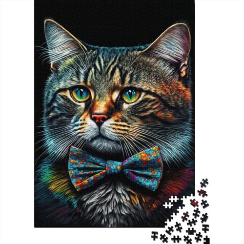 Puzzle „Katze mit Schleife“, rechteckig, Pappe, 100% recycelter Karton, Puzzle für Erwachsene, 300 Teile (40 x 28 cm) von TBDUEPS