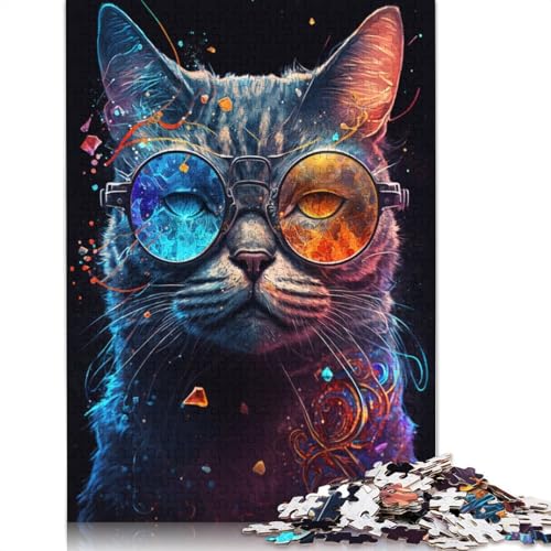 Puzzle „Kosmische Katze mit Brille“, präzises, ineinandergreifendes Papier, rechteckiges Puzzle für Jungen oder Mädchen, 1000 Teile (75 x 50 cm) von TBDUEPS