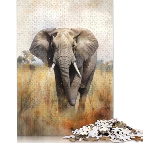 Puzzle 1000 Teile Elefant in der Savanne Aquarell-Puzzles für Erwachsene Schwierigkeitsgrad Puzzles Lernspielzeug Spiele Familiendekoration 1000 Teile (38 x 26 cm) von TBDUEPS