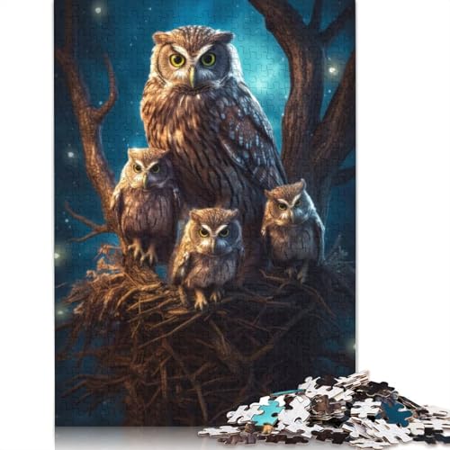 Puzzle 1000 Teile Eule mit Eulenküken in der Nacht, Schwierigkeitsgrad für Erwachsene, Lernspielzeug, Spiele, Familiendekoration, 1000 Teile (38 x 26 cm) von TBDUEPS